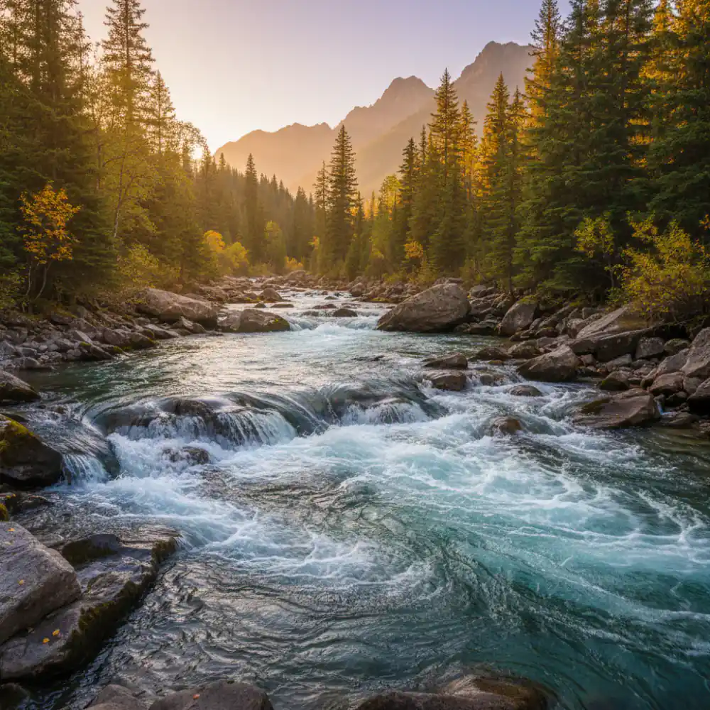 Corriente de río de montaña