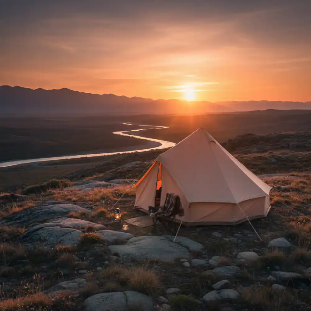 Tienda de campaña al atardecer